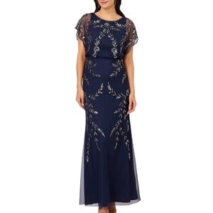 Adrianna Papell -  Beaded Flutter Sleeve Blouson Gown